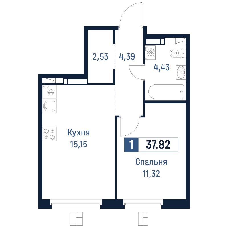 2 ккв (Евро) 37,8 м²