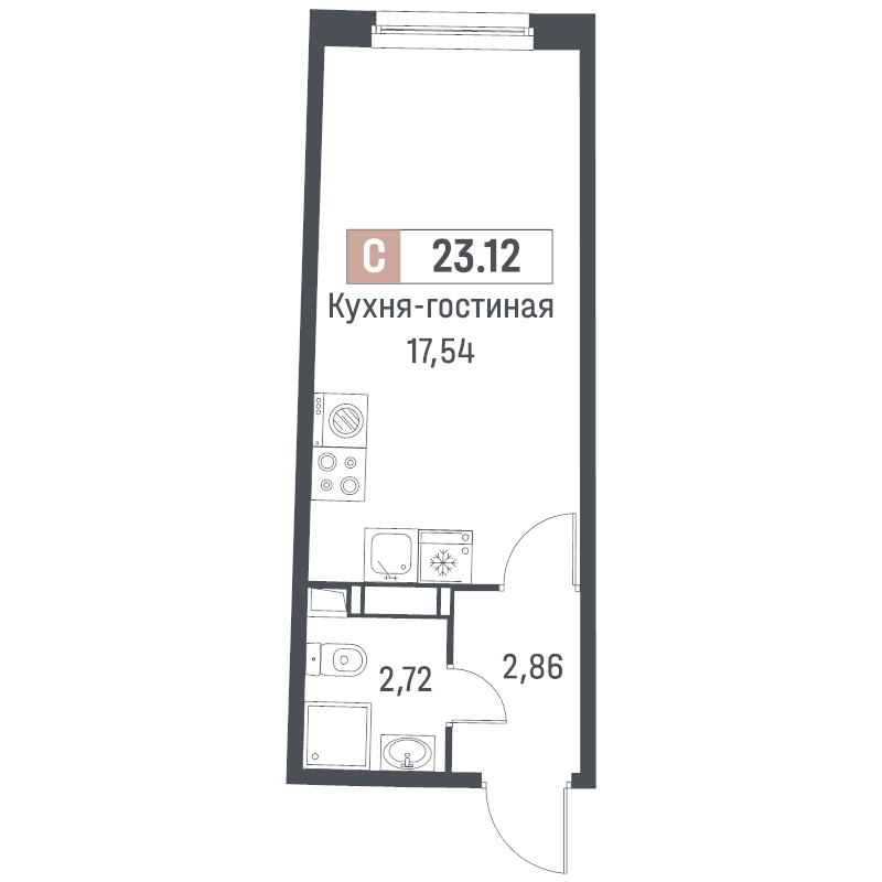 Студия 23,1 м²