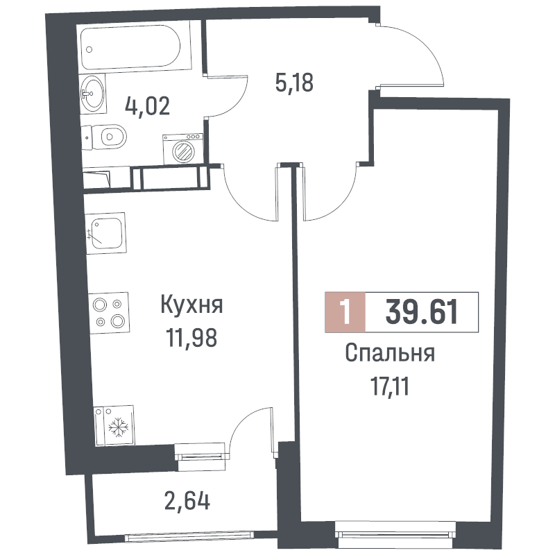 1 ккв 39,6 м²