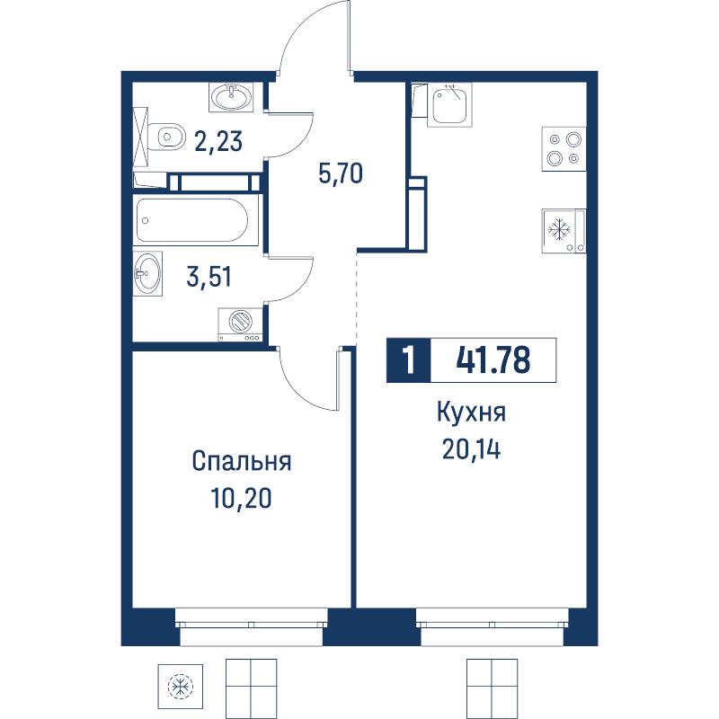 2 ккв (Евро) 41,8 м²