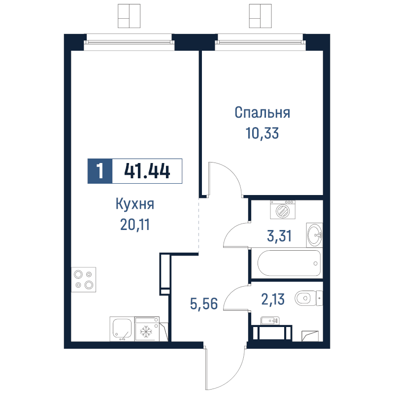2 ккв (Евро) 41,4 м²