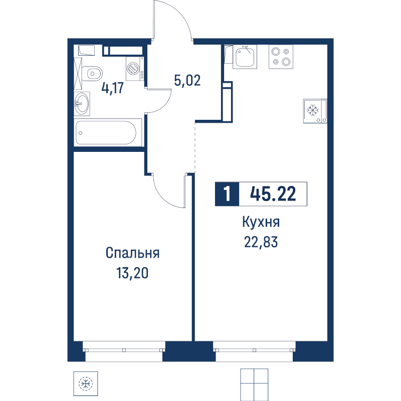 2 ккв (Евро) 45,2 м²