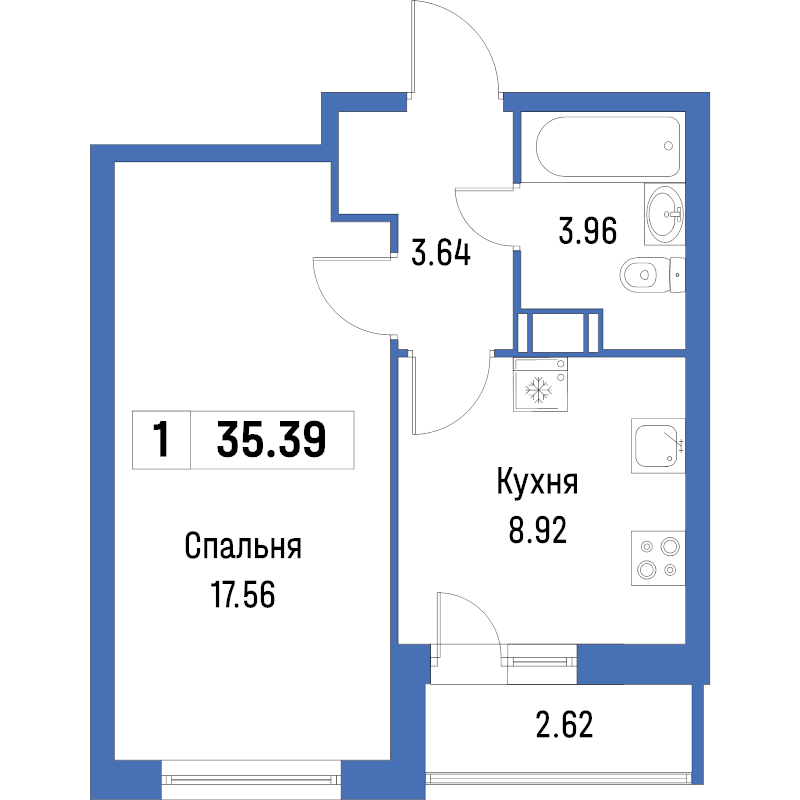 1 ккв 35,4 м²