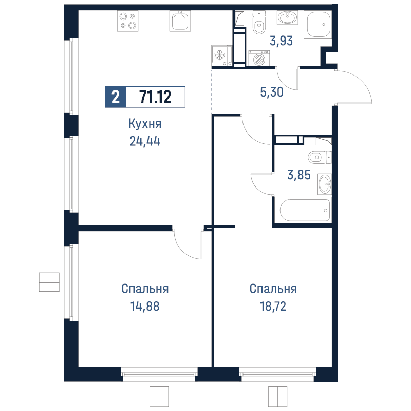 3 ккв (Евро) 71,1 м²