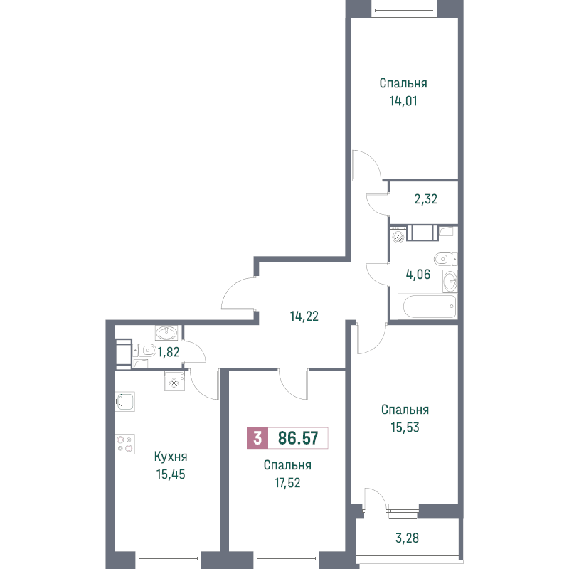 4 ккв (Евро) 84,4 м²