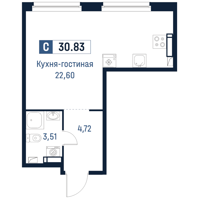 Студия 30,8 м²