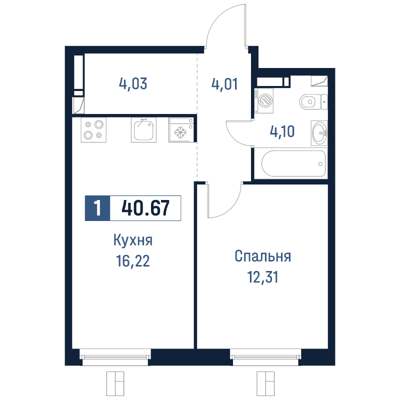 2 ккв (Евро) 40,7 м²