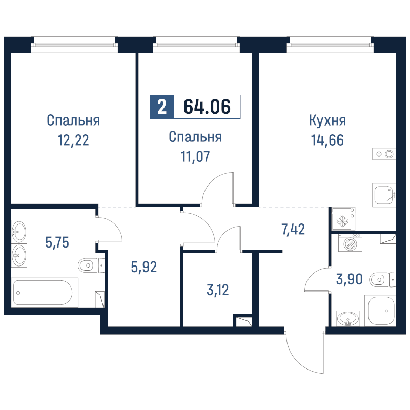 2 ккв 64,1 м²