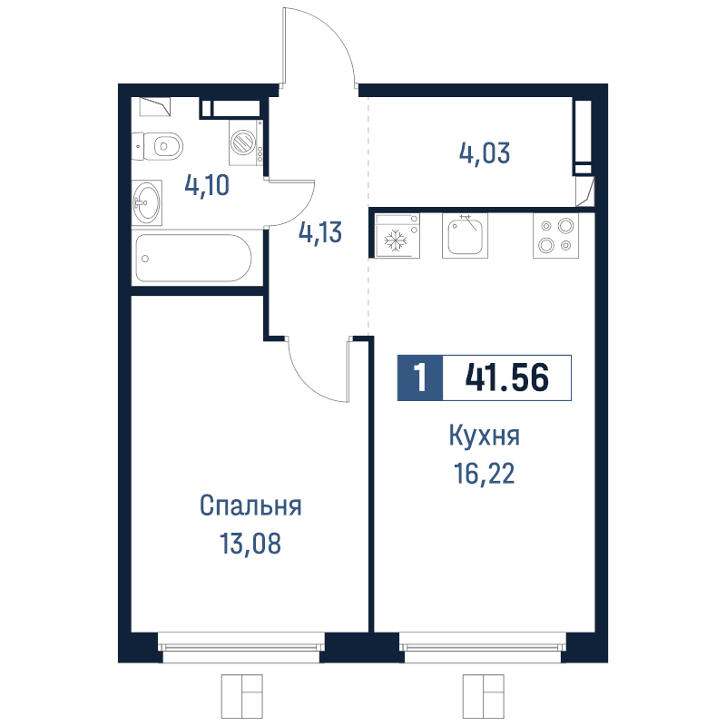 2 ккв (Евро) 41,6 м²