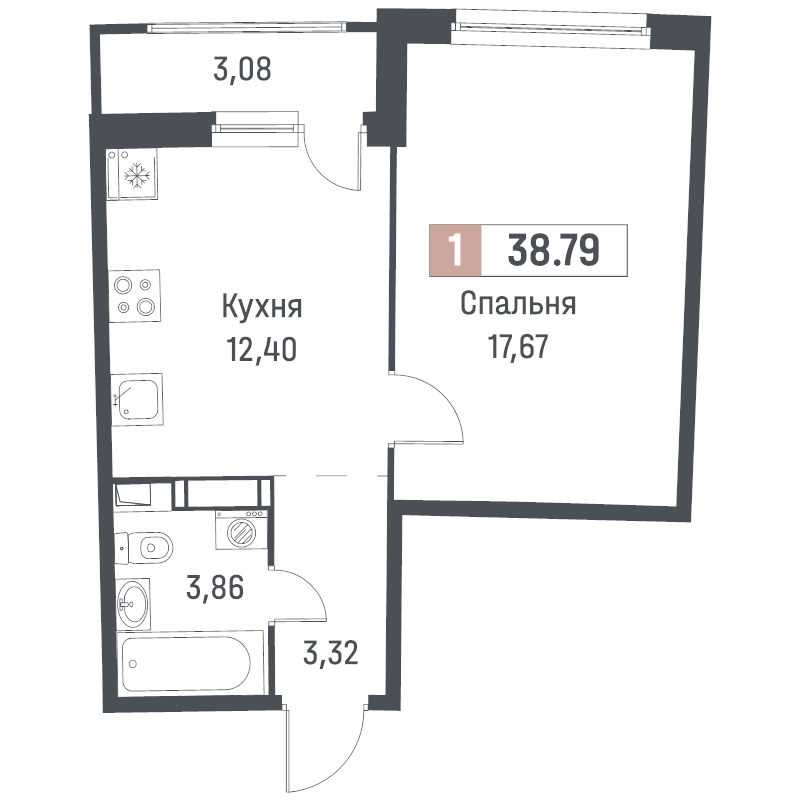 1 ккв 38,8 м²