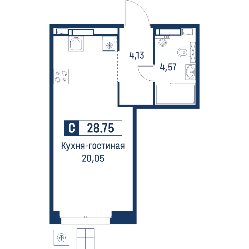 Студия 28,8 м²