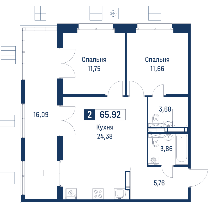 3 ккв (Евро) 65,9 м²