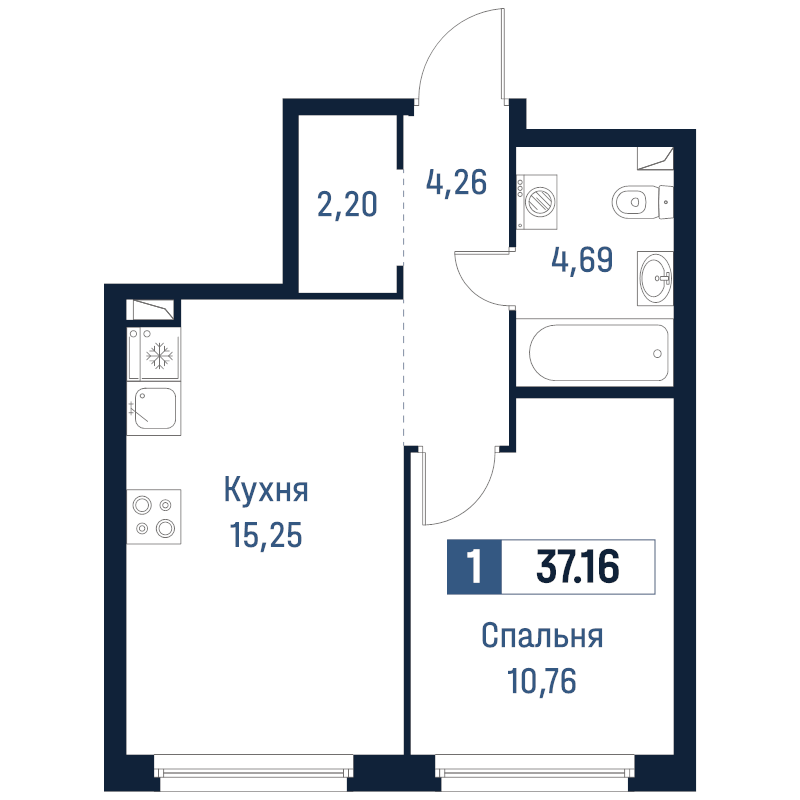 2 ккв (Евро) 37,2 м²