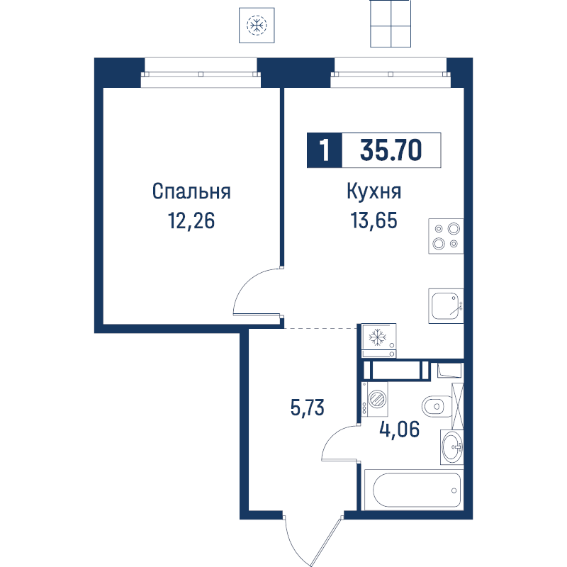 1 ккв 35,7 м²