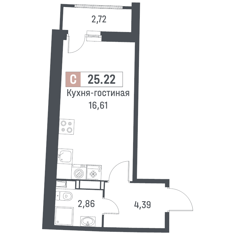 Студия 25,2 м²