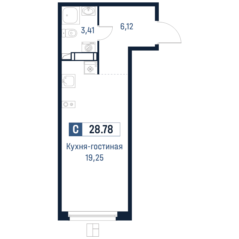 Студия 28,8 м²