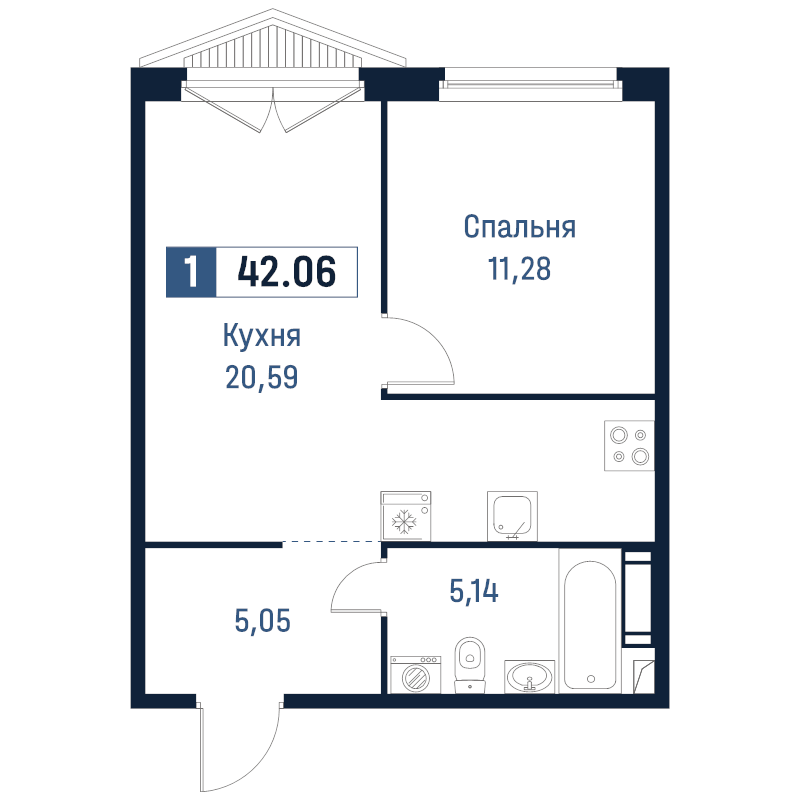 2 ккв (Евро) 42,1 м²