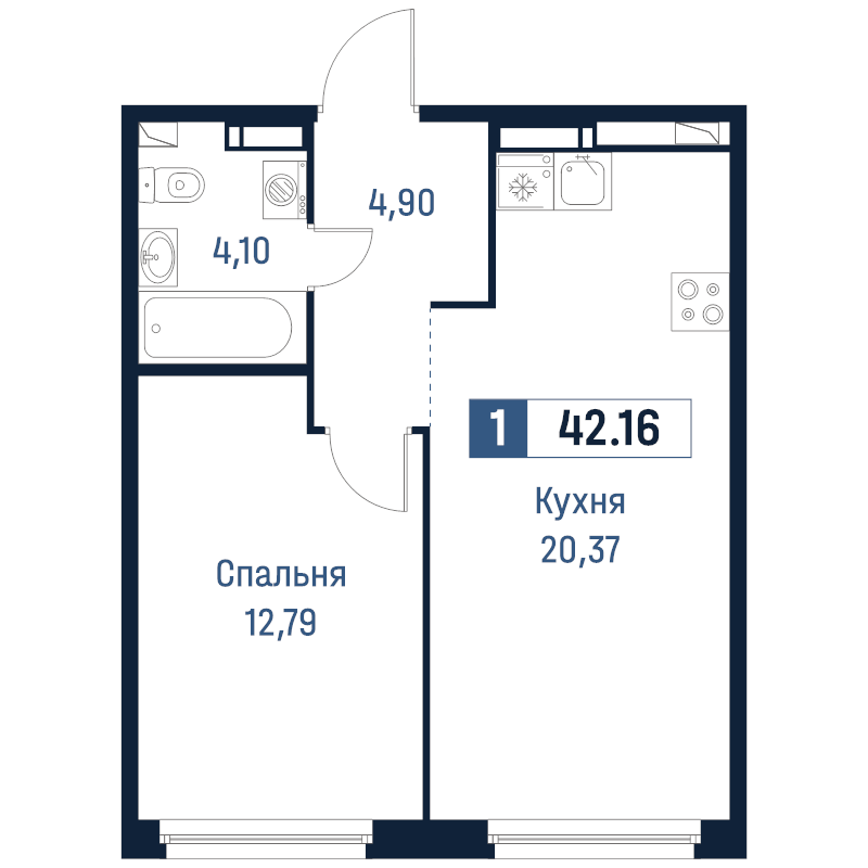 2 ккв (Евро) 42,2 м²