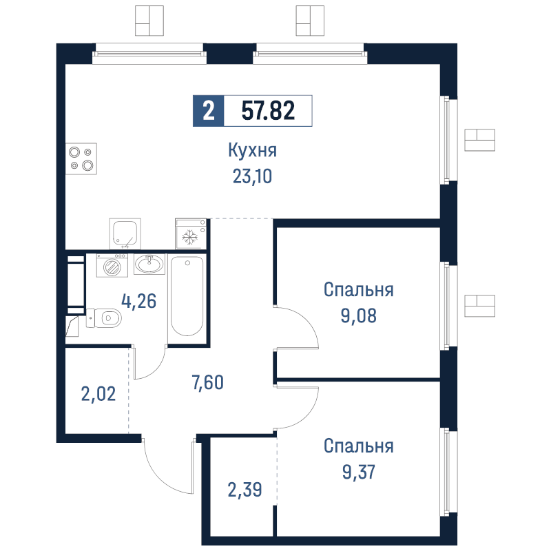 3 ккв (Евро) 57,8 м²