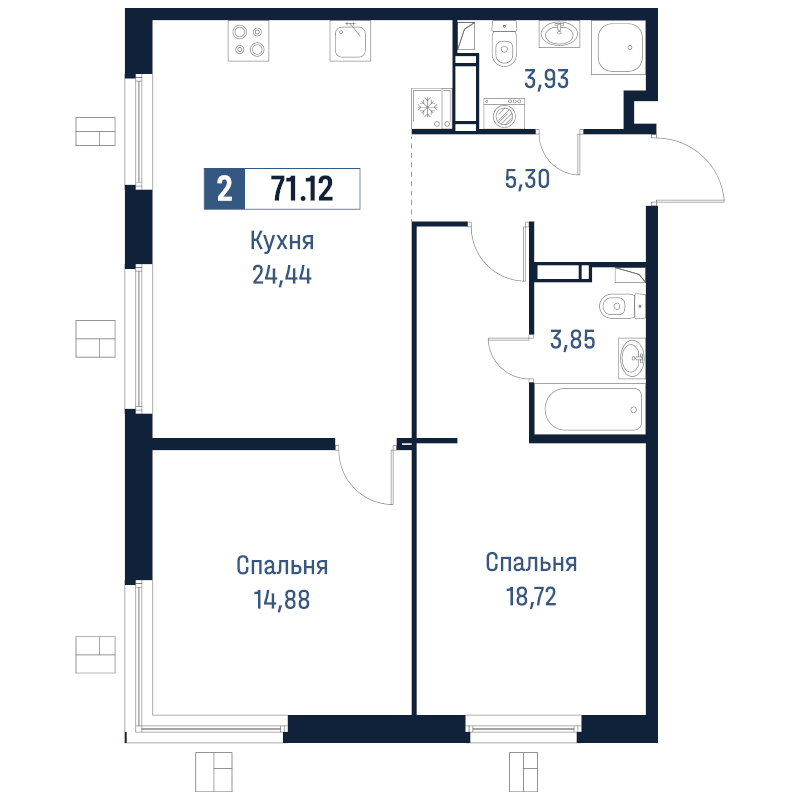 3 ккв (Евро) 71,1 м²