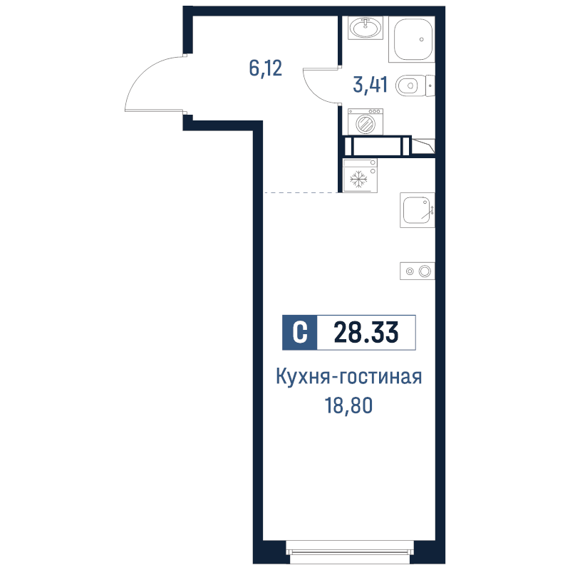 Студия 28,3 м²