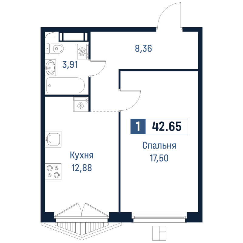 1 ккв 42,7 м²