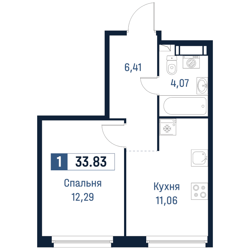 1 ккв 33,8 м²