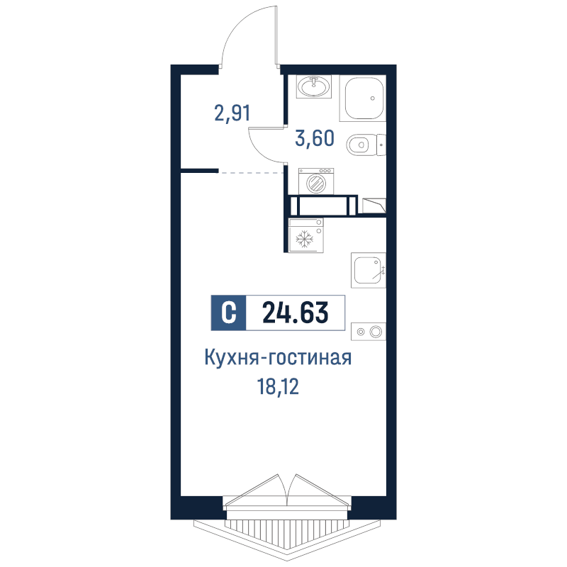 Студия 24,6 м²