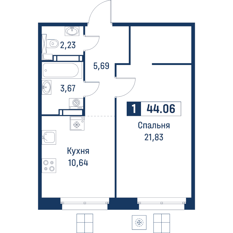 1 ккв 44,1 м²