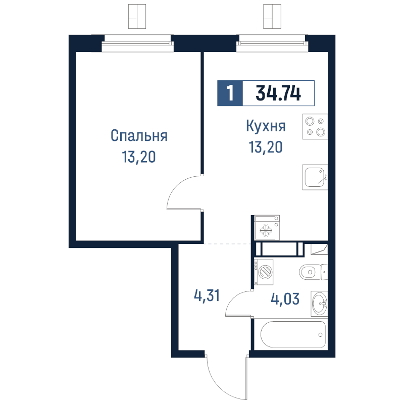 1 ккв 34,7 м²