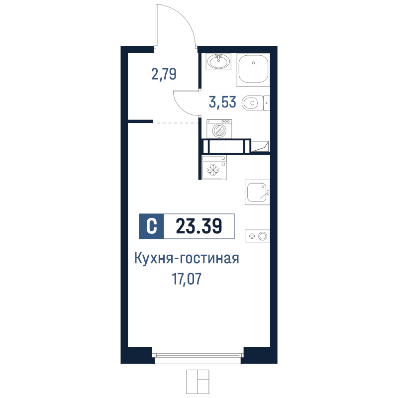 Студия 23,4 м²