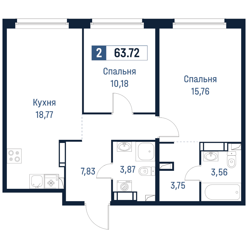 3 ккв (Евро) 63,7 м²