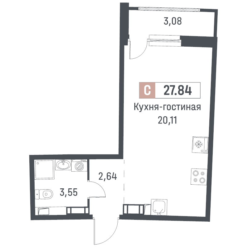 Студия 27,8 м²