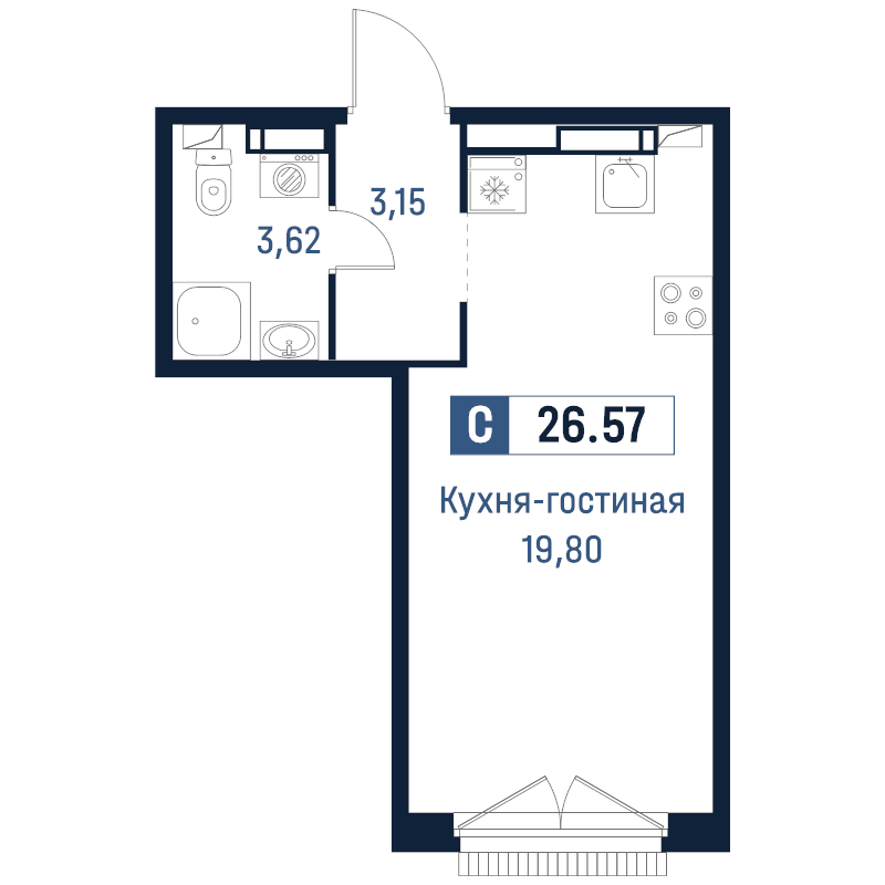 Студия 26,6 м²