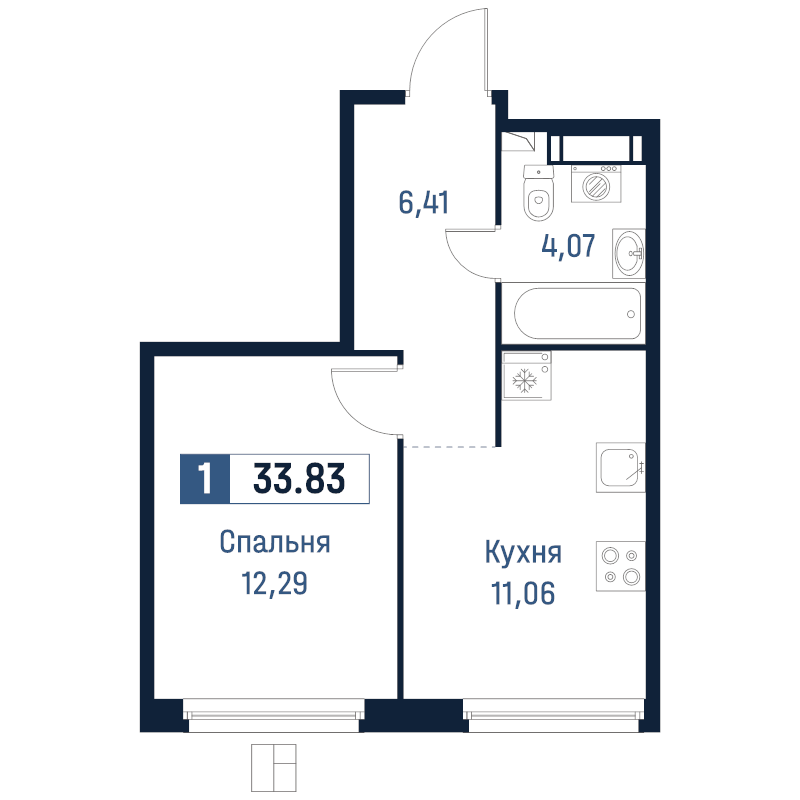 1 ккв 33,8 м²