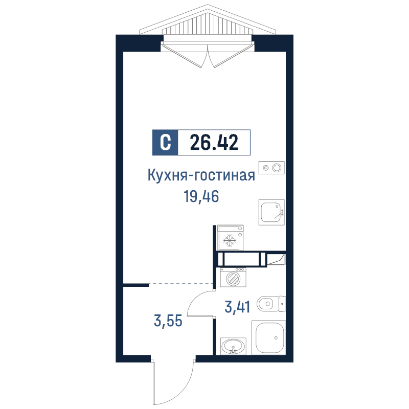 Студия 26,4 м²