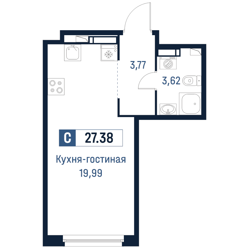 Студия 27,4 м²
