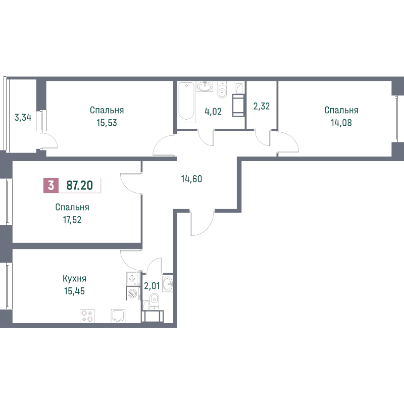 4 ккв (Евро) 84,4 м²
