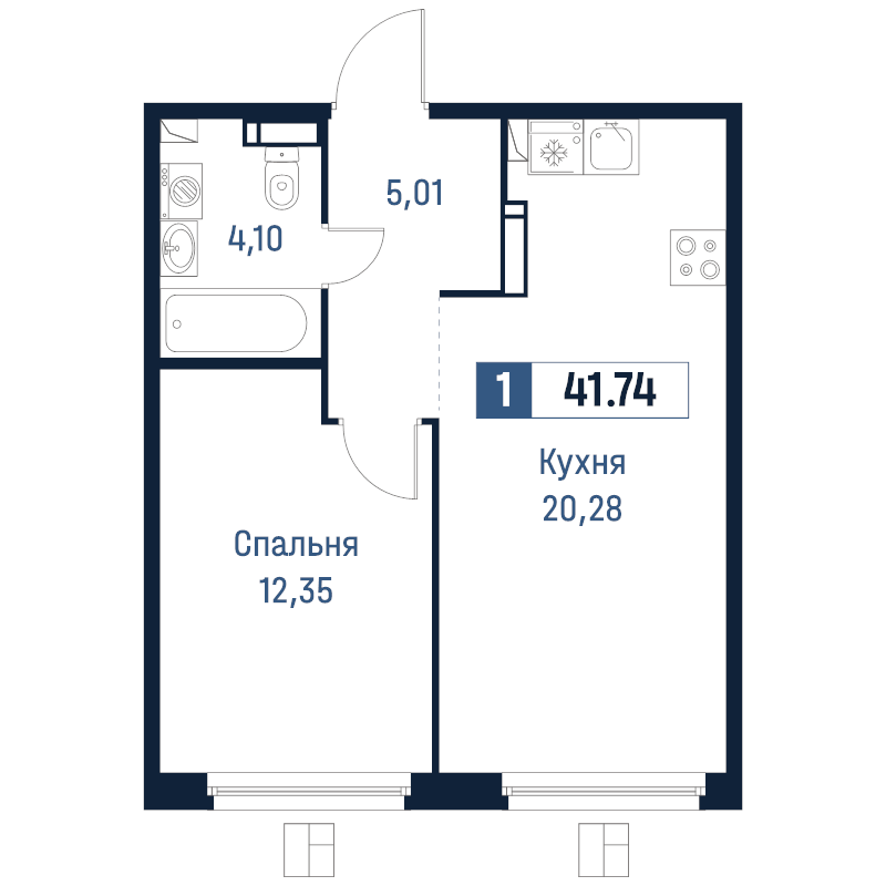 2 ккв (Евро) 41,7 м²