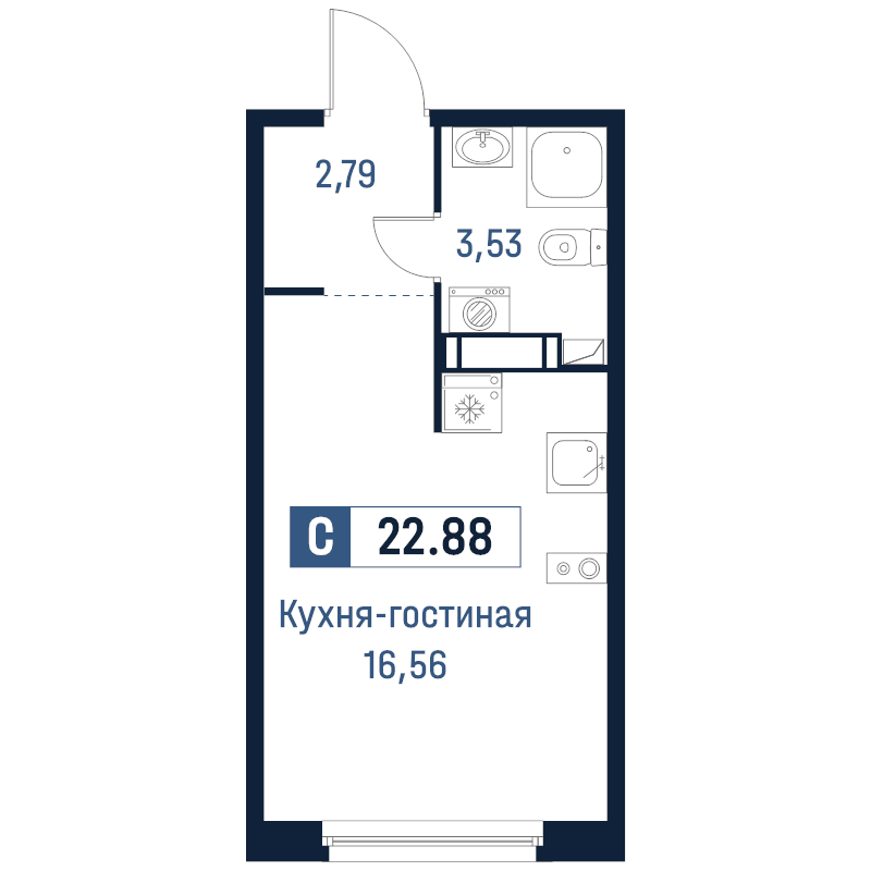 Студия 22,9 м²