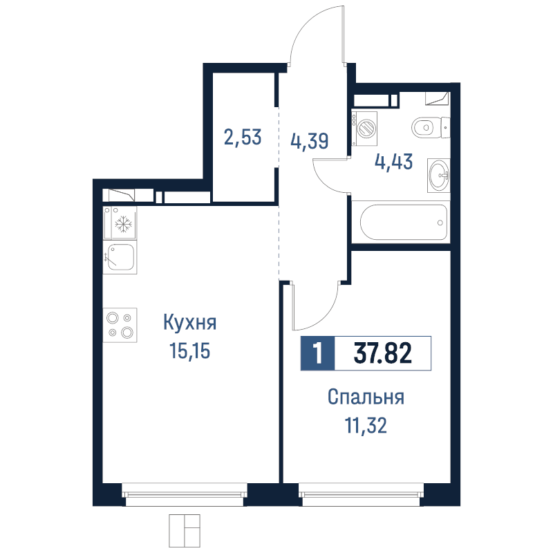 2 ккв (Евро) 37,8 м²