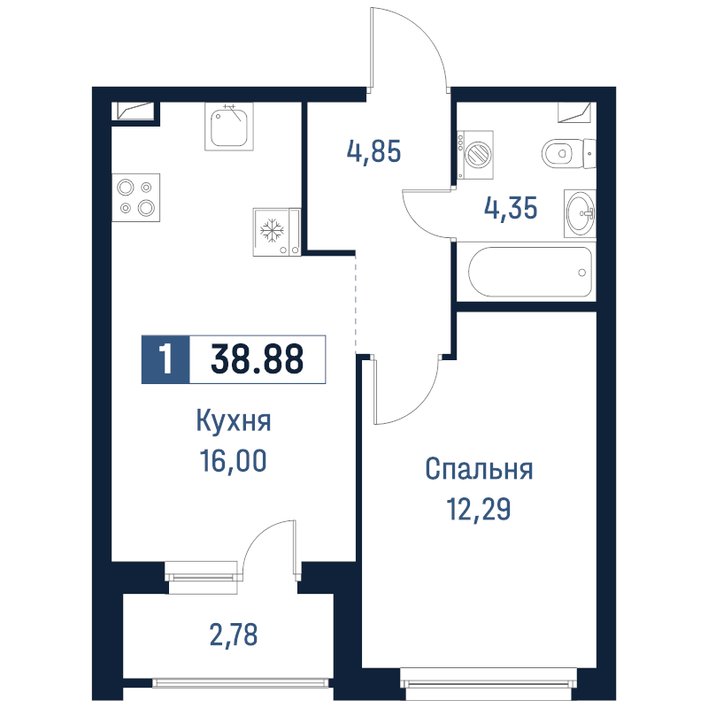 2 ккв (Евро) 38,9 м²