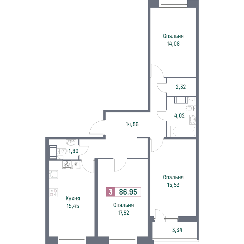 4 ккв (Евро) 84,9 м²