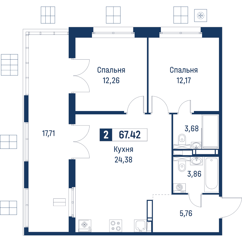 3 ккв (Евро) 67,4 м²