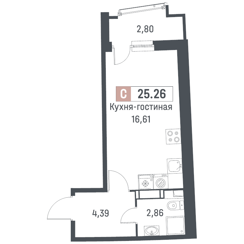 Студия 25,3 м²