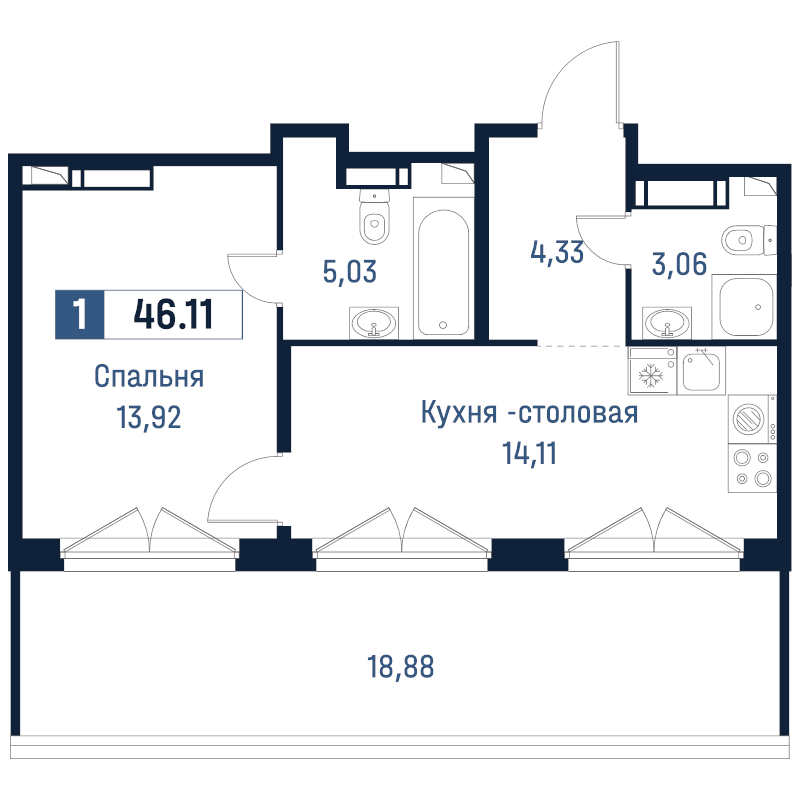 1 ккв 46,1 м²