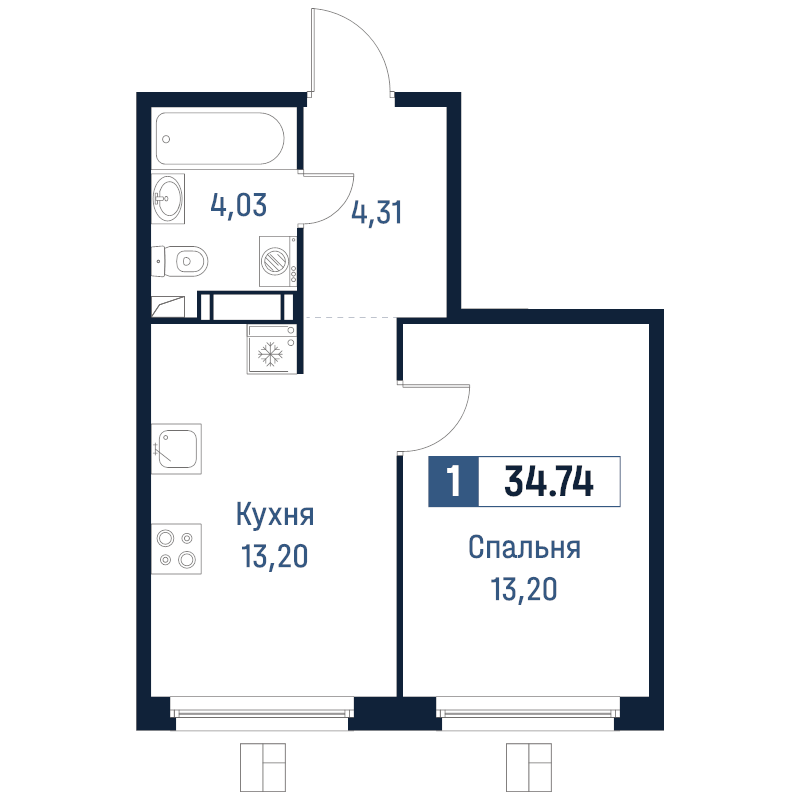 1 ккв 34,7 м²