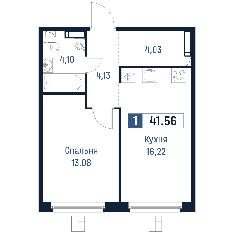2 ккв (Евро) 41,6 м²