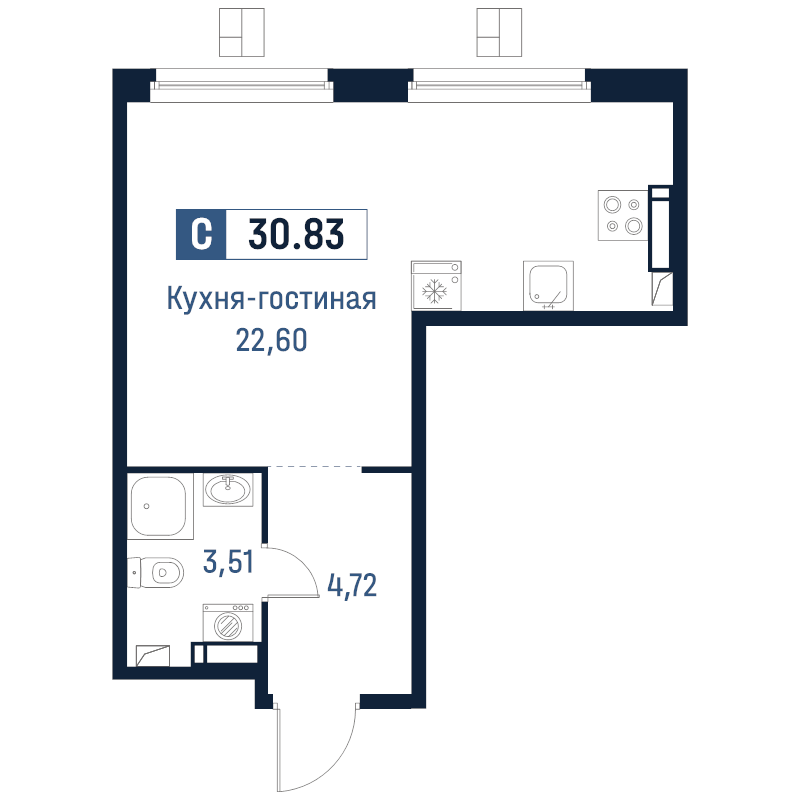 Студия 30,8 м²