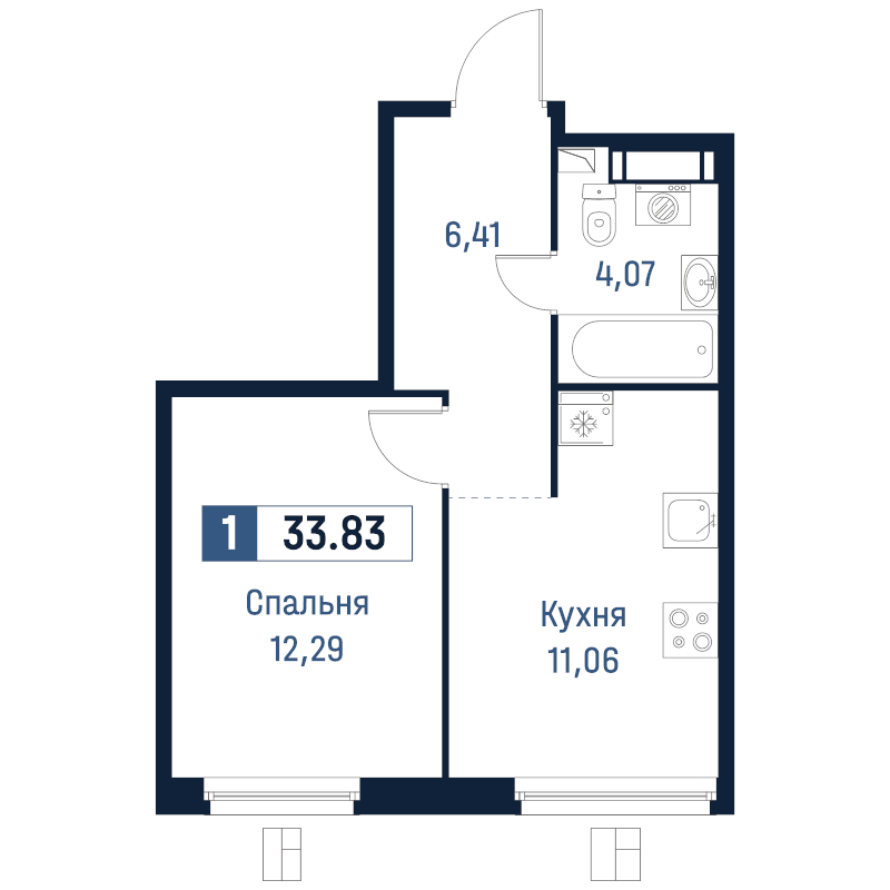 1 ккв 33,8 м²